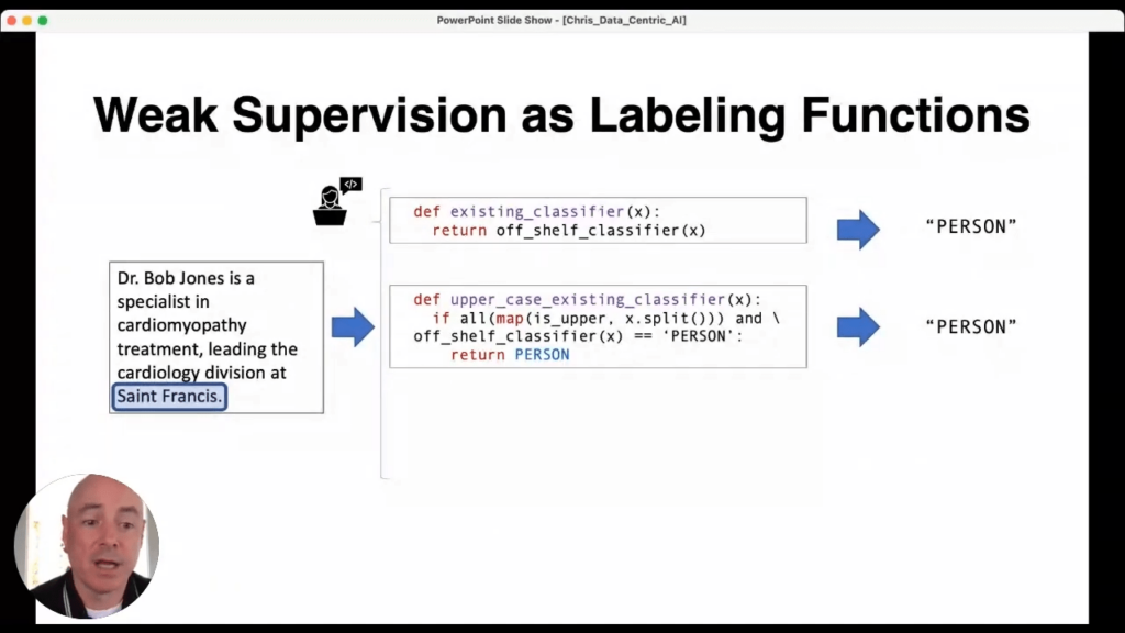 Data-centric AI presentation: weak supervision as labeling functions second example
