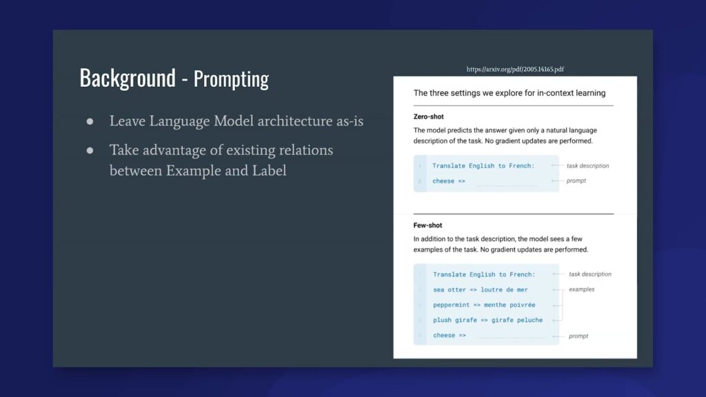 With prompting, we leave language model architecture as is, and take advantage of existing relations between example and label
